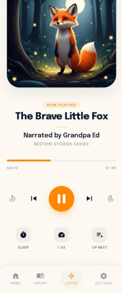 Now playing: artwork, progress, and playback controls